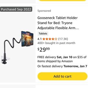 Black Gooseneck Tablet Holder Stand for iPhone or iPad